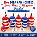 12oz Patriotic Soda Can Holder Bundle – Straw Topper & Tab Opener Included