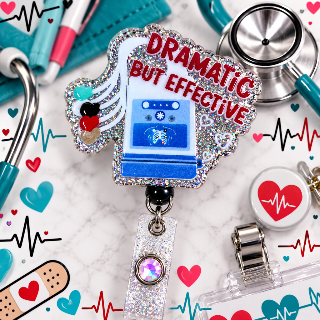 Medical-themed Dramatic But Effective badge reel with heart-shaped lead details