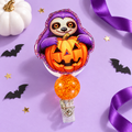 Purple Sloth Pumpkin Badge Reel – Glitter Acrylic Halloween