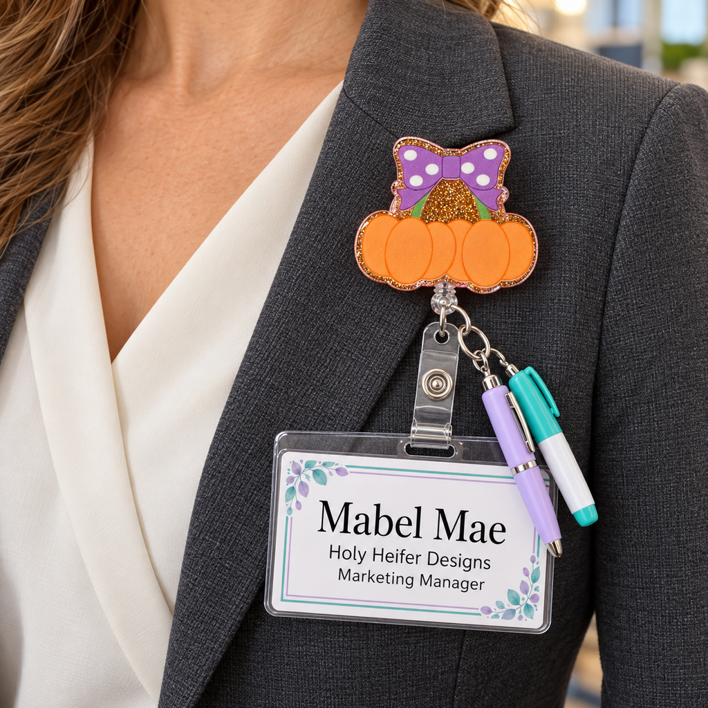 Pumpkin Bow Badge Reel – Glitter Acrylic Halloween