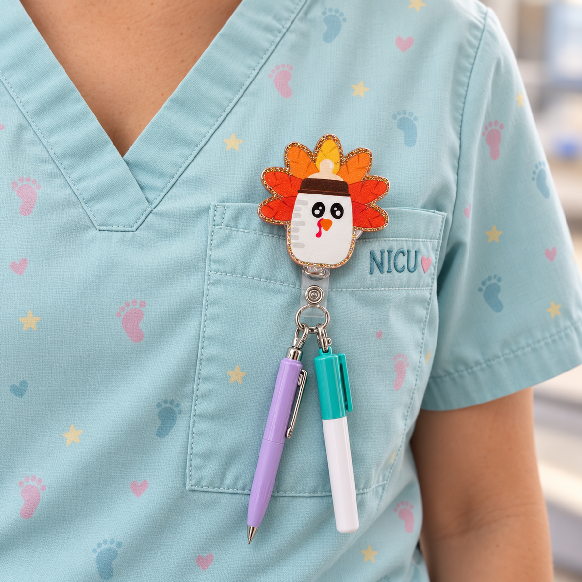 Thanksgiving Turkey Baby Bottle Badge Reel